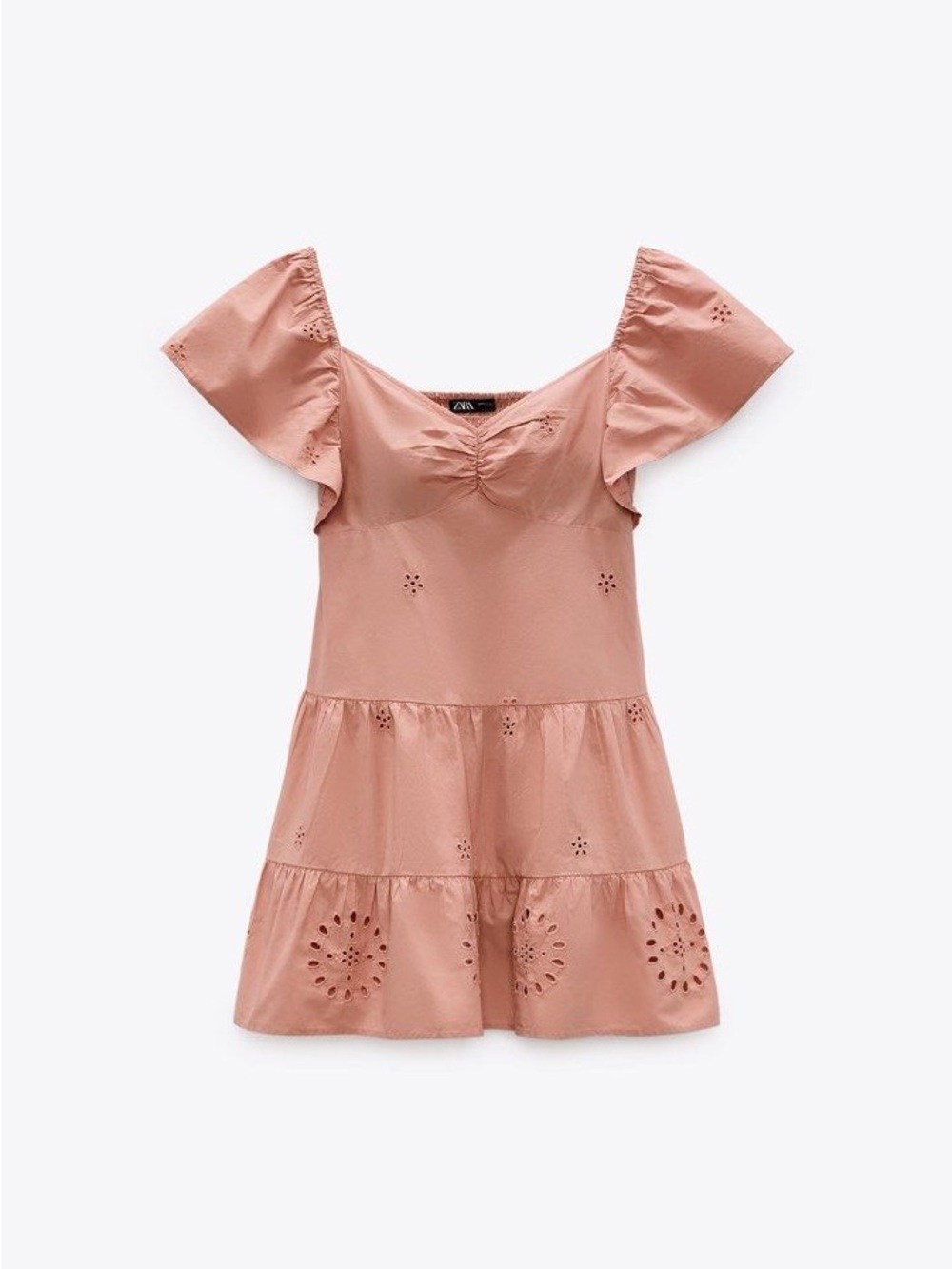 Zara Embroidered Eyelet Pink Mini Lightweight Dress Sz XS 100% Cotton Summer